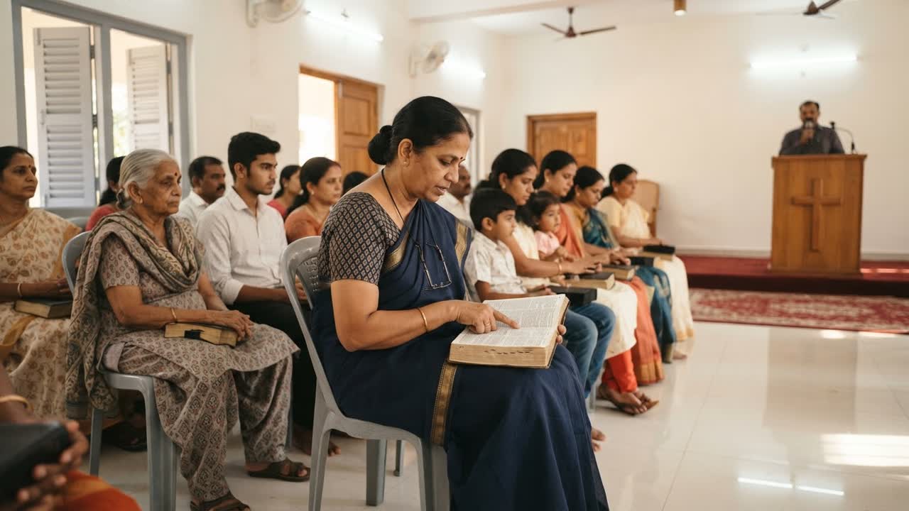 Congregation seated with open Bibles during the ministry of the Word