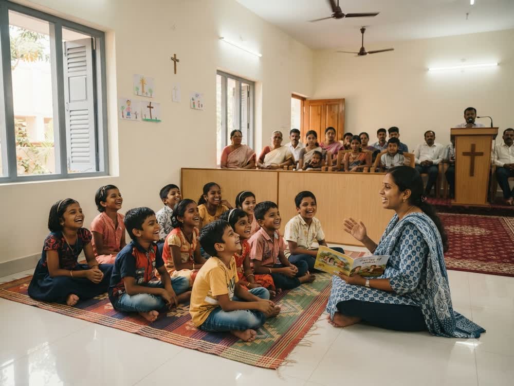 Children listening to a Bible story in Sunday School