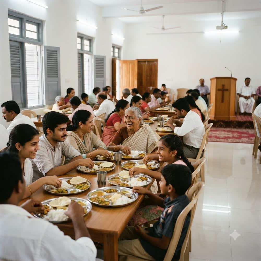 Believers sharing a fellowship meal together