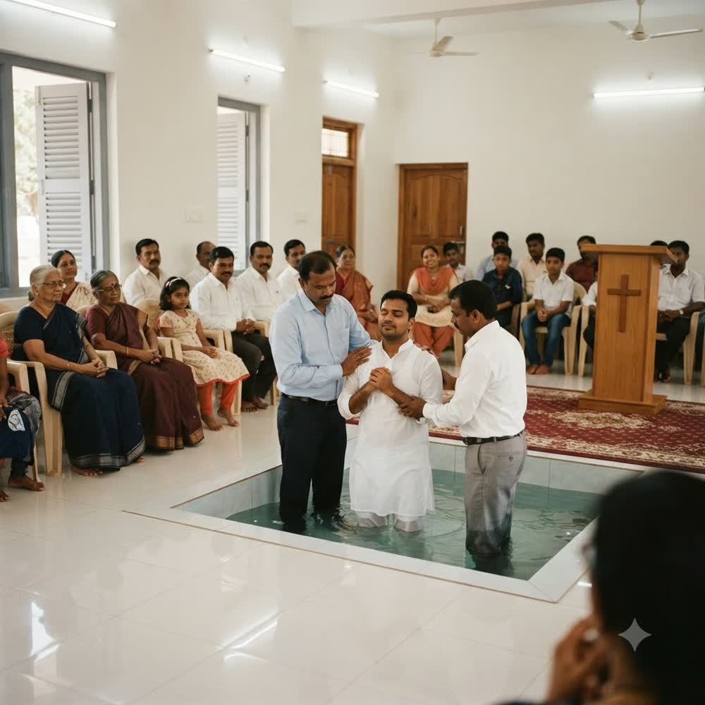A baptism taking place in the church baptistry