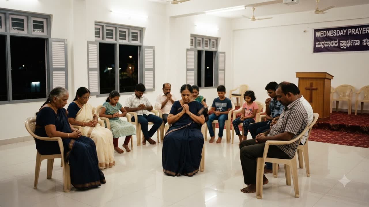 Midweek prayer meeting in the church hall